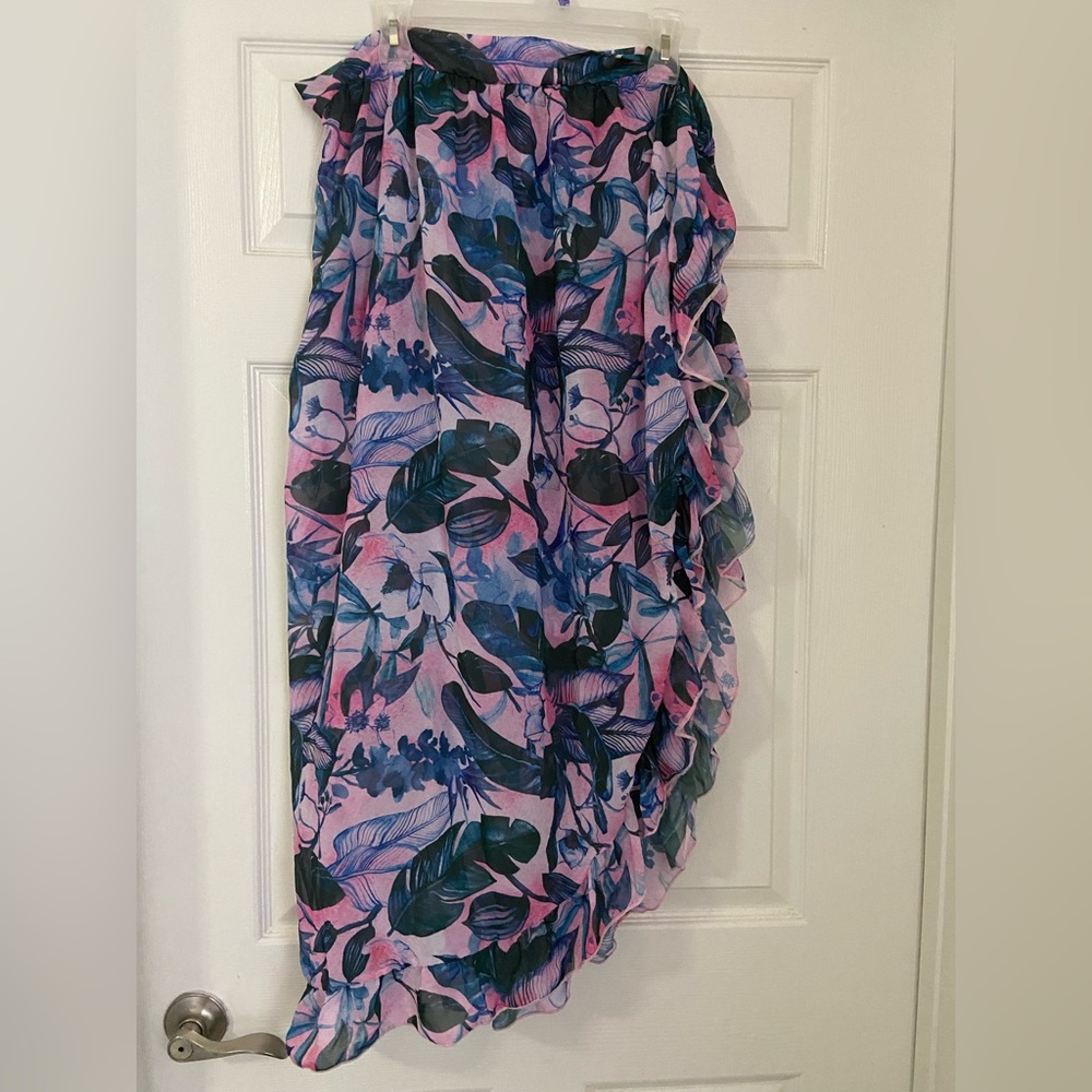 New- Plus Floral Chiffon Cover Up Skirt